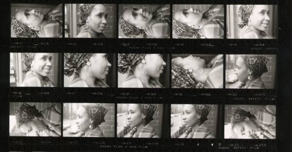 Swing Earrings worn by Shirley, a model.