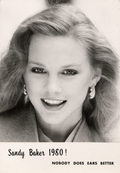 Sandy Baker 1980. Nobody does ears better. Her ad for the Cascade Earrings.