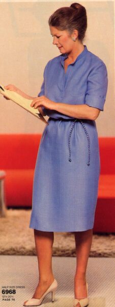 Ashia Earrings on a pattern book page, half size dress 6968.