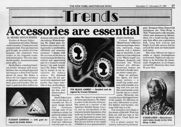 Accessories are essential, in the Trends section of The New York Amsterdam News, December 11 to 17, 1997.